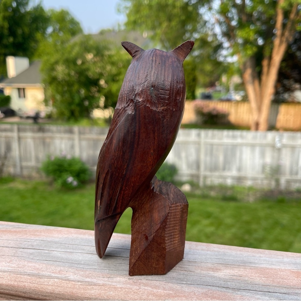 Vintage Ironwood Hand Carved Wooden Owl Bird  Figurine Sculpture 6” MCM Decor - Picture 5 of 8